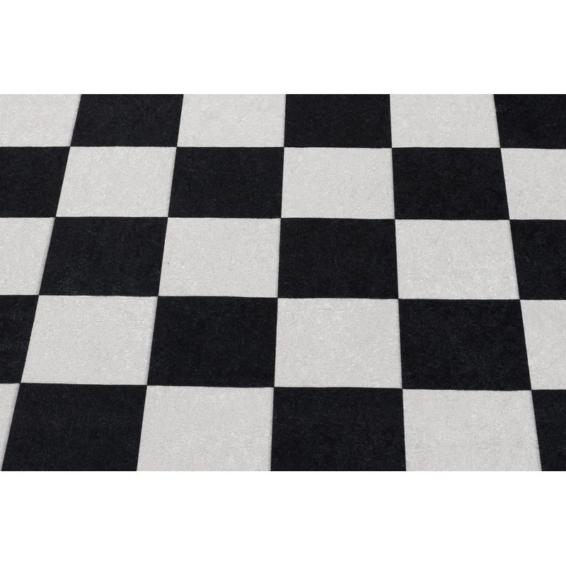 Tapis rond à carreaux tissé à plat en noir / blanc Tarun, Rond 4 pi 7 po
