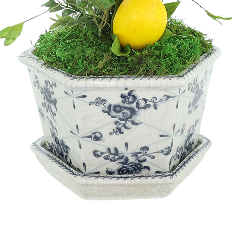Artificial Lemon Topiary in Decorative Pedestal Vase