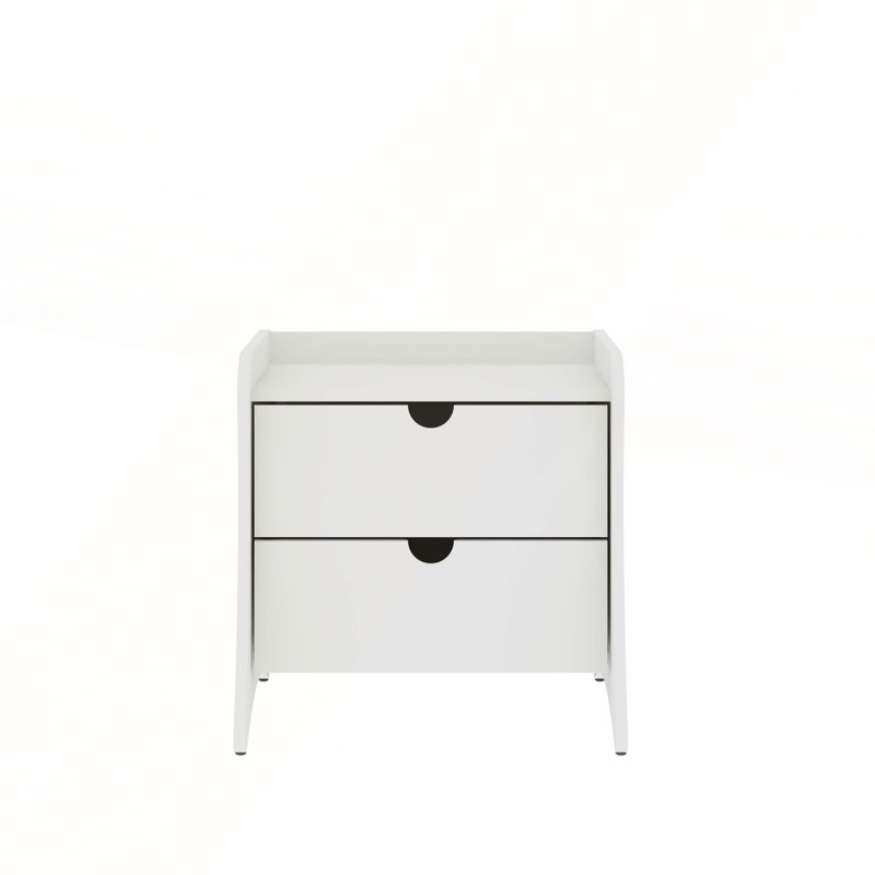 Table de chevet blanche à 2 tiroirs Mid-Century