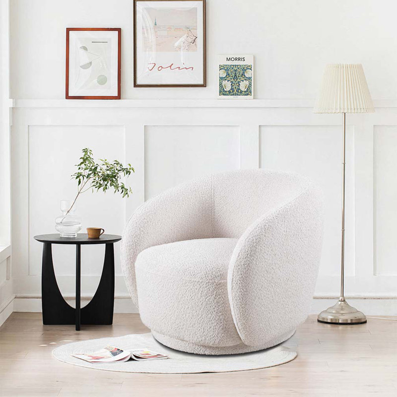 Fauteuil demi-tonneau rembourré Boucle, Blanc