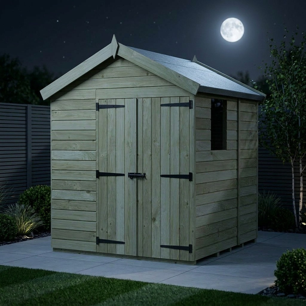 Total Sheds 7ft x 5ft Apex Garden Shed - Double Door - With Windows - Pressure Treated Timber - UK Manufactured