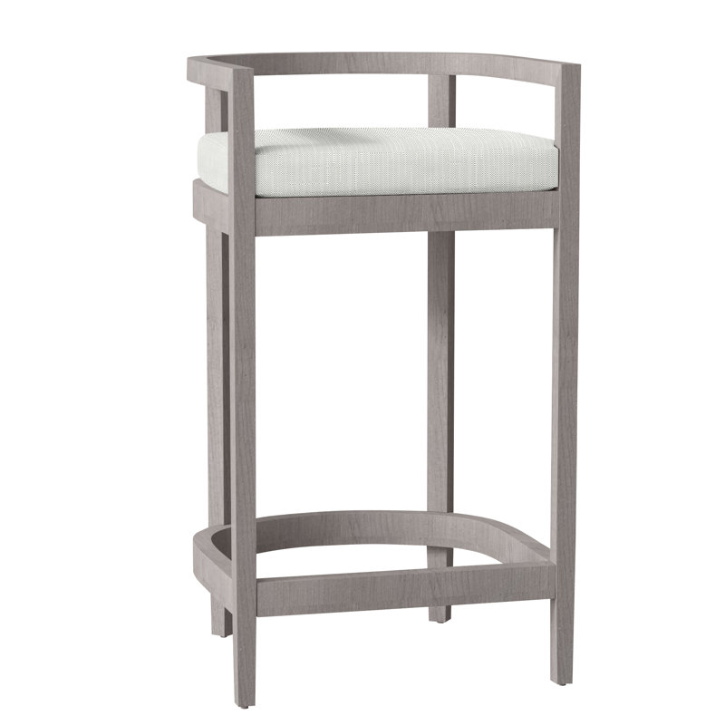 Santa Barbara Patio Bar Stool with Cushion, Welt, Oyster Teak, Verona Mist