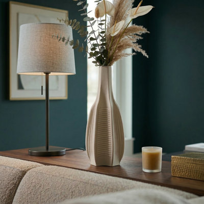 Stoneware Vase Valencia Trend Sculptural Ribbed Textured Stone-Inspired Design With Geometric Contoured Form And Vertical Relief Detailing Modern Decorative Accent Piece