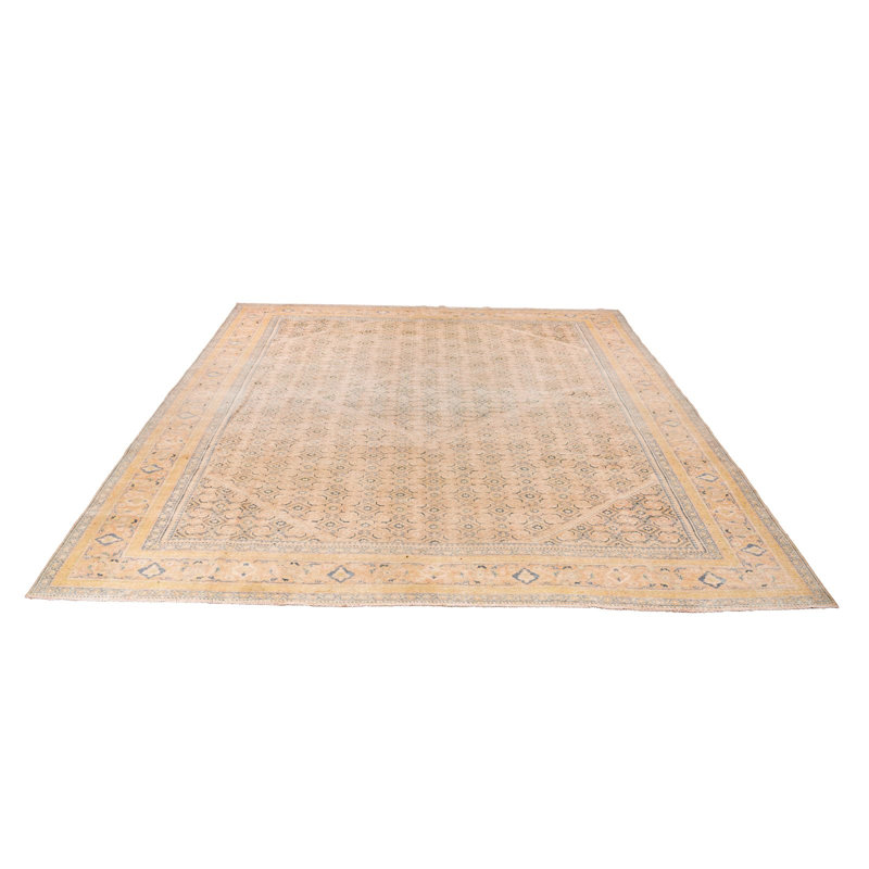 Vintage Handmade 10X13 Ivory And Blue Anatolian Turkish Oushak Distressed Area Rug