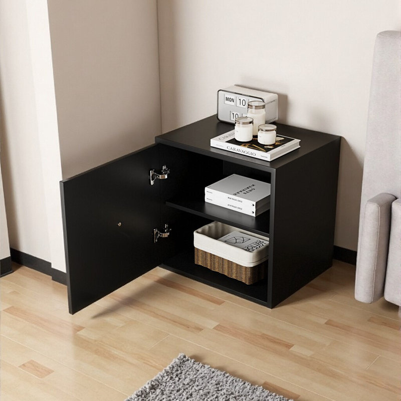 Petite armoire de rangement moderne avec porte décorative étoile et tablette, Noir