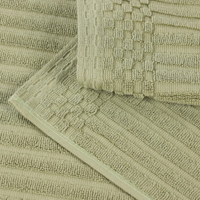Collection de serviettes à bordure à carreaux en coton 8 pièces Soho Spa, Vert sauge, Ensemble de serviettes 8 pièces