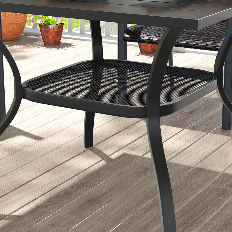 4-Person Patio Dining Set with Suqare Metal Dining Table and 4 Rattan Armrest Dining Chairs, Black