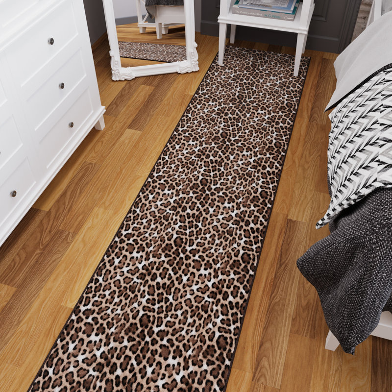 Kaira Soft Non-Slip Indoor Leopard Rug, Runner 1'10.5" x 5', Leopard