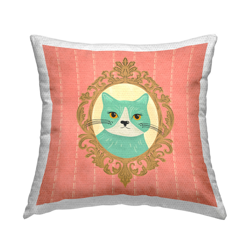 Coussin d'extérieur imprimé Green Cat Portrait par Carrie Cantwell