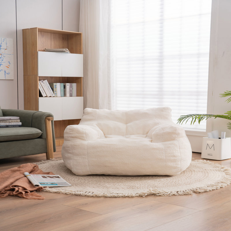 Fabric Bean Bag Chair, Ivory Velvet
