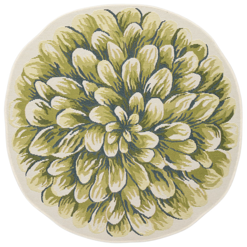 Jotavious Floral Polyester Non-Skid Kitchen Mat, Round 3'3", Green