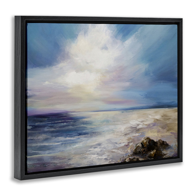 Cadre flottant Serene Clouds over Beach, design par Karen Hale, Cadre flottant noir de jais, H 17 po x l 21 po