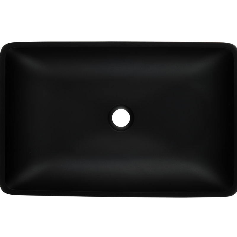 Lavabo de salle de bain rectangulaire noir mat avec verre. 22 po x 14 po 4 po. Robinet et bonde escamotable. Style classique. À rouiller. Ensemble complet d'évier en verre. Aspect simple et élégant. Corrosion.