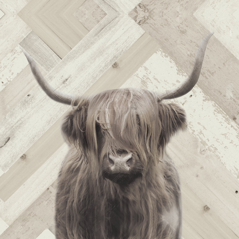 Highland Cow Wood Slats - Wrapped Canvas Art Prints, 51cm H x 51cm W
