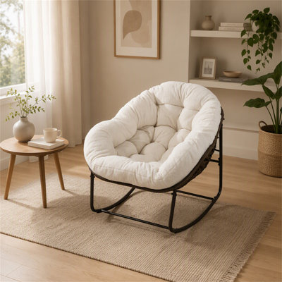 Chaise berçante d'extérieur en rotin, fauteuil inclinable et berçant rembourré pour le porche, le salon, le patio et le jardin