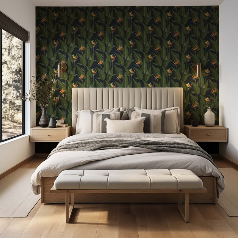 Birds of Paradise - Wallpaper, Black, Self-Adhesive