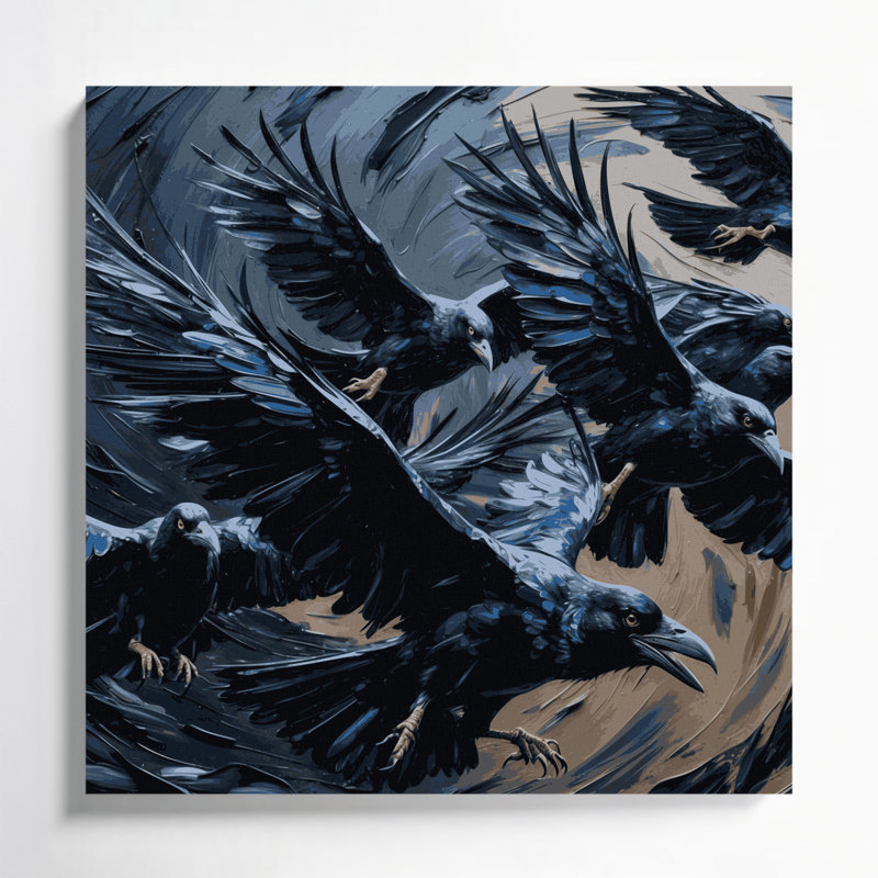 Halloween, corbeaux et corbeaux, art mural sur toile grise, H 8 po x l 8 po