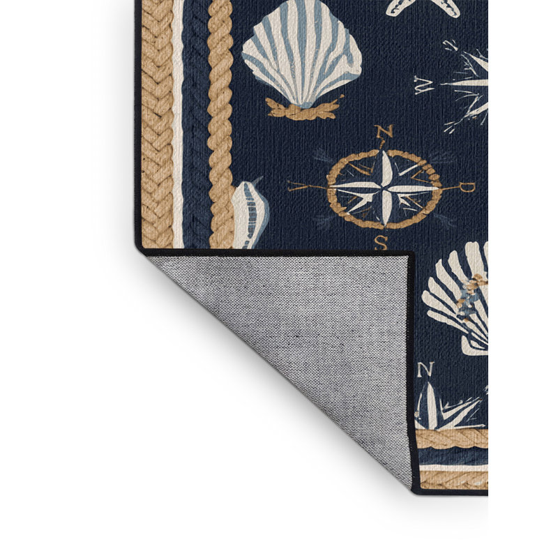 Washable Coastal Elements Nautical Area Rug, Square 7'