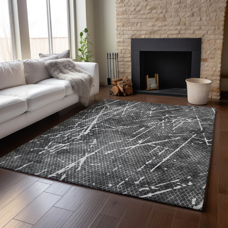 Premium Machine Washable Cerrito Charcoal Rug, Rectangle 9' x 12'