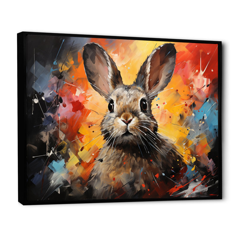 Collage Lapin Energetic Hopper II, Cadre flottant noir, H 24 po x l 32 po x P 1 po