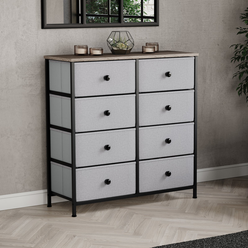 Chorley 8 Drawer Fabric Drawer Chest UKFR Certified, Beige/Grey