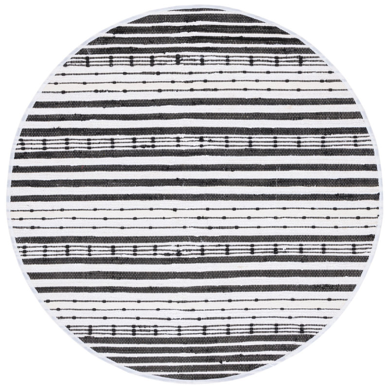 Tapis noir / ivoire en coton tissé à plat Martigue, Rond 6 pi
