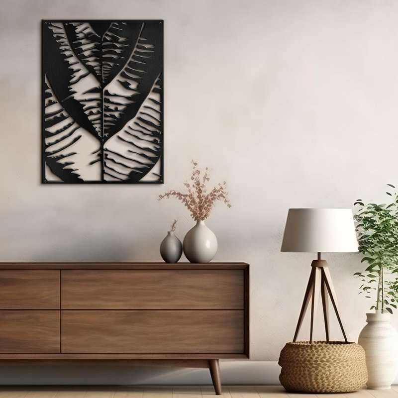 Décoration murale en métal à motif abstrait minimaliste moderne, H 24 po x l 17,78 po x P 0,05 po, Noir