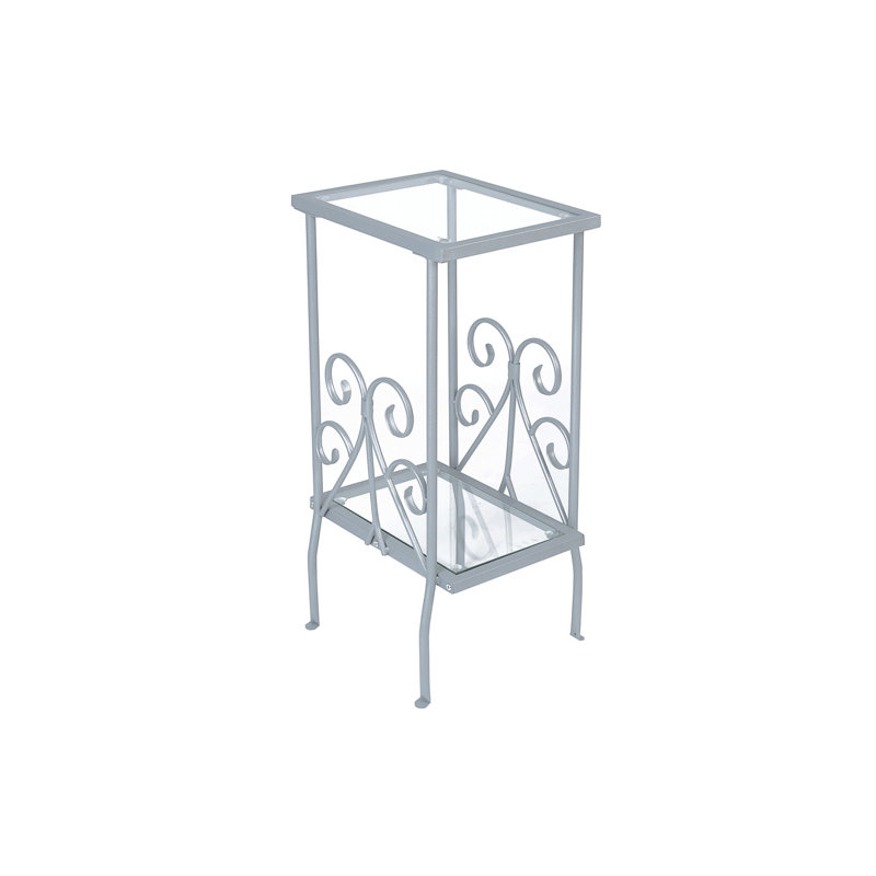 Table d'appoint, côté, bout, table de chevet, lampe, salon, chambre à coucher, verre trempé, métal gris