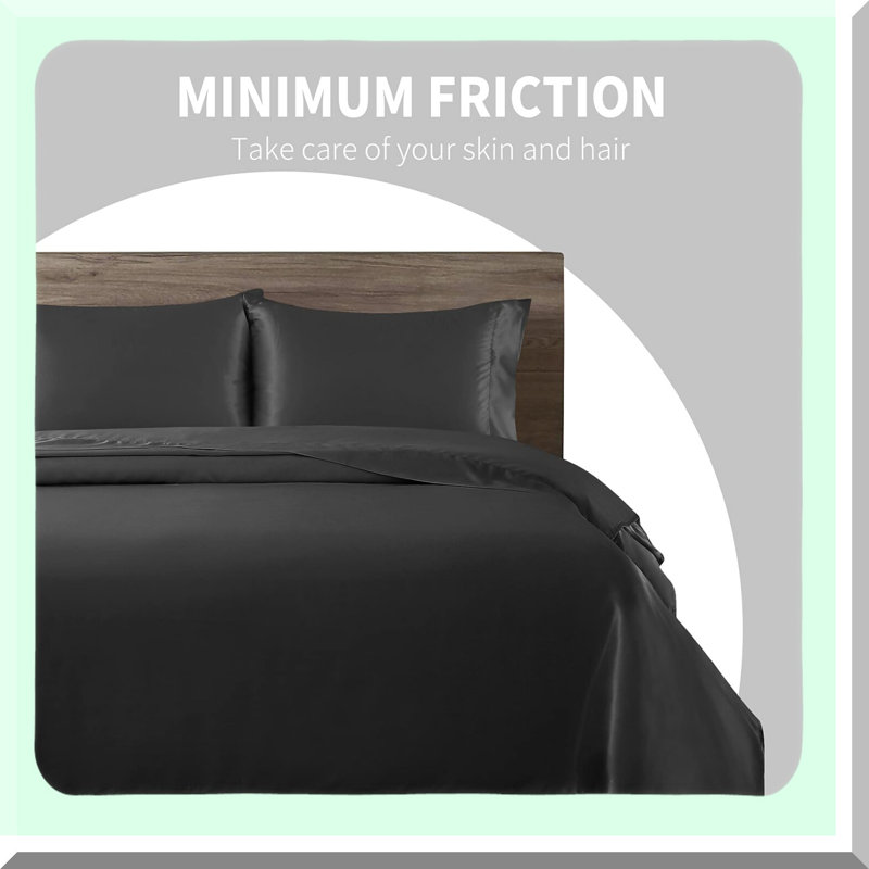 Luxury Black Silky Bedding Set - Full Size 4-Piece Sheet Set with Deep Pocket Fitted Sheet, Flat Sheet, and 2 Pillowcases - Smooth, Soft, and Stylish