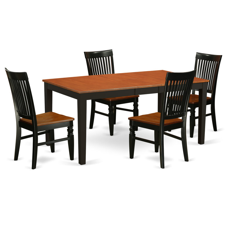 5 Piece Dining Room Furniture Set Includes a Rectangle Wooden Table with Butterfly Leaf and 4 Kitchen Dining Chairs, 36x66 Inch, Black & Cherry