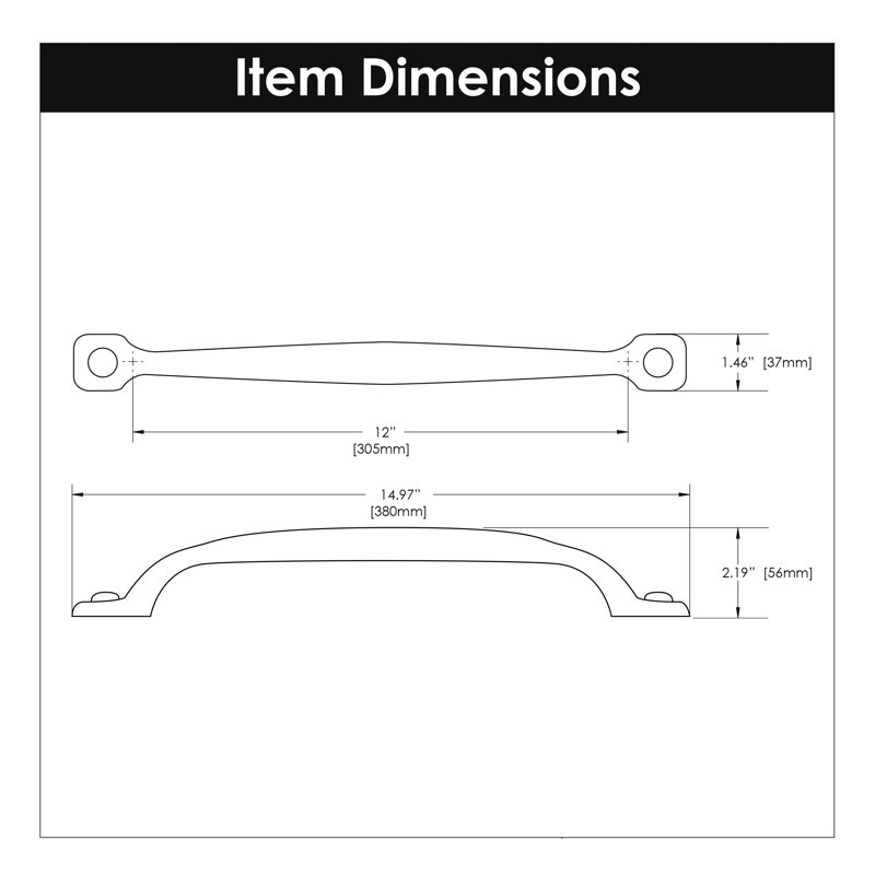 Refined Rustic Collection Appliance Pull - 12" Center to Center Cabinet Pull Black Iron - Craftsman Hardware for Drawers & Cabinets