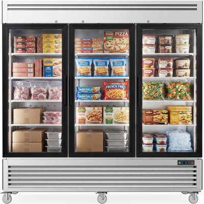 Coolake 82" 72 Cu.ft Commercial Display Freezer With 3 Glass Doors, Stainless Steel Reach-in Merchandiser Freezer With Led Light, -13 To -5℉