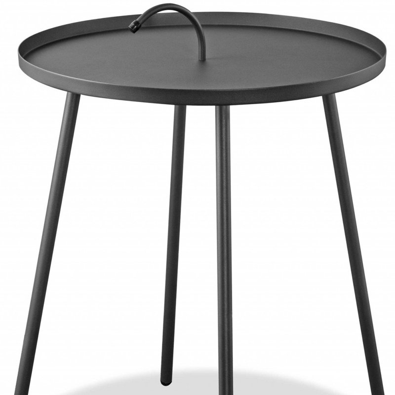 Black Round Metal Side Table with Handle