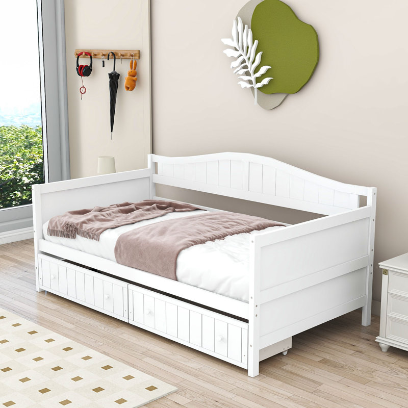 Twin Size Wood Daybed with Two Drawers, White