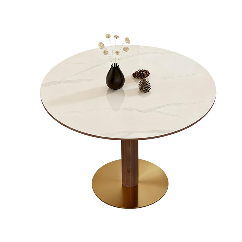 White&Walnut Round Sintered Stone Dining table