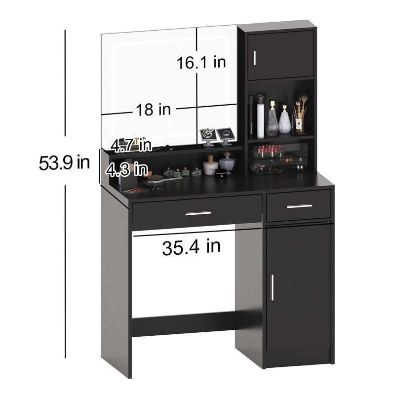 Vanity Desk With Mirror And Led Light Strip,Dressing Table With Large Drawer, 3 Level Storage Dresser & 3 Lighting Modes Adjustable Brightness, Suitable For Bedroom(Black)