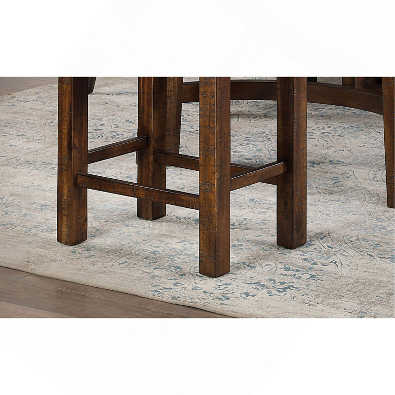 Set Of 2Pcs Counter Height Stools Dining Room Furniture Rustic Oak / Beige Fabric Cushion W/ Welt Slat Back Kitchen Breakfast