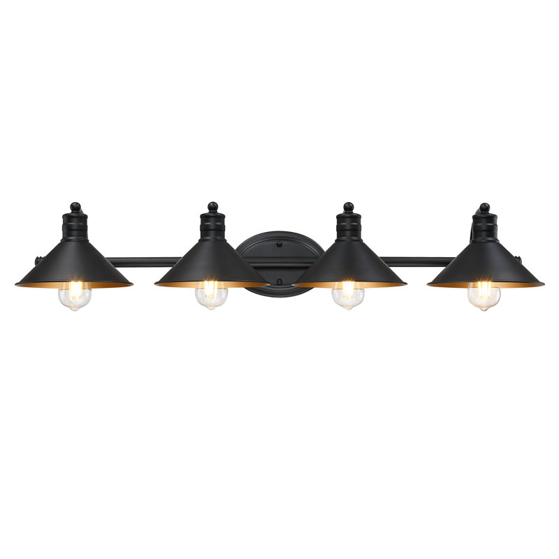 Éclairage pour salle de bain 2 lumières 17,38 po avec fini noir mat et peinture dorée à l'intérieur, 4 lumières