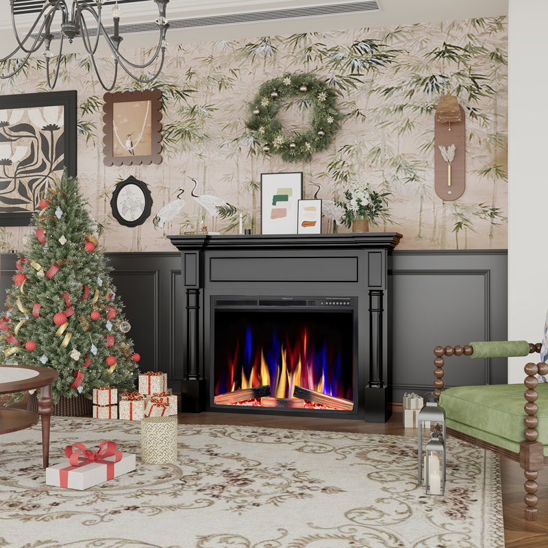 55" Electric Fireplace Tv Stand W/ Remote, Adjustable Flame & 1-8H Timer, Black