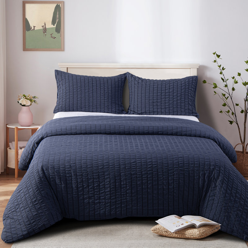 3 Pieces Duvet Cover Set, Stripe Washed Microfiber Comforter Cover with Zipper Closure - NTBAY, Light Gray