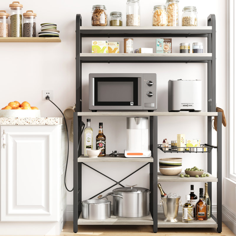 Support à micro-ondes 59,1 "avec prise de courant et support pour micro-ondes, Gris