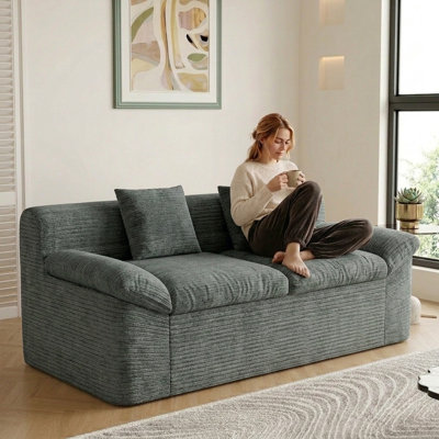 Canapé surdimensionné deux places de 180 cm, modèle Cloud Couch, canapé d'angle modulaire, assise large, accoudoirs inclinables et double coussin, canapé sans structure pour chambre ou appartement, aucun assemblage requis, gris foncé
