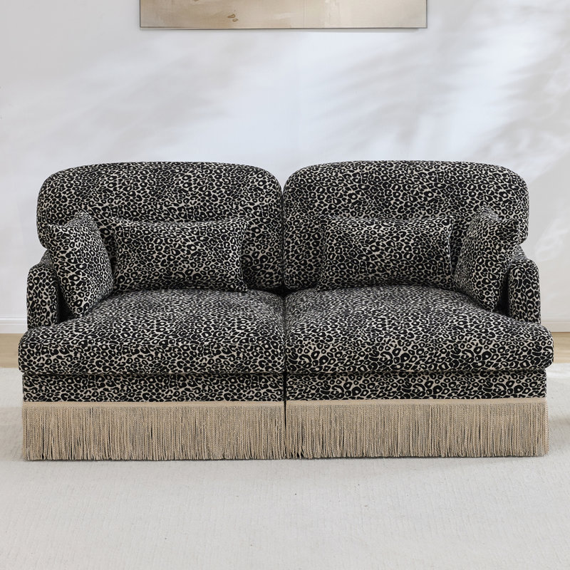 Comfy Chenille Leopard Printing Loveseat Sofa, Kaki