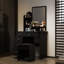 Bureau de coiffeuse moderne avec miroir, 5 tiroirs, tablettes et tabouret assorti, coiffeuse à maquillage-114228075