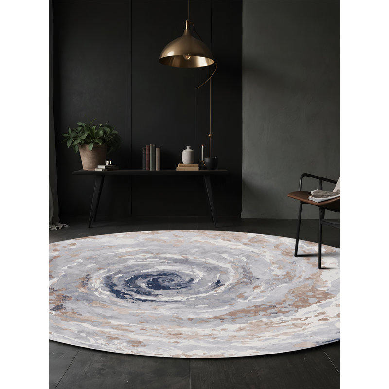 Machine Washable Gray Area Rug, Round 3'