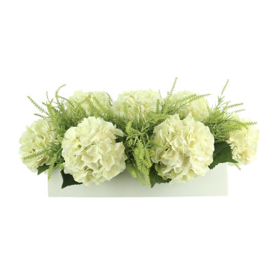 Artificial Hydrangea Polysilk Arrangement in Fiberstone Planter