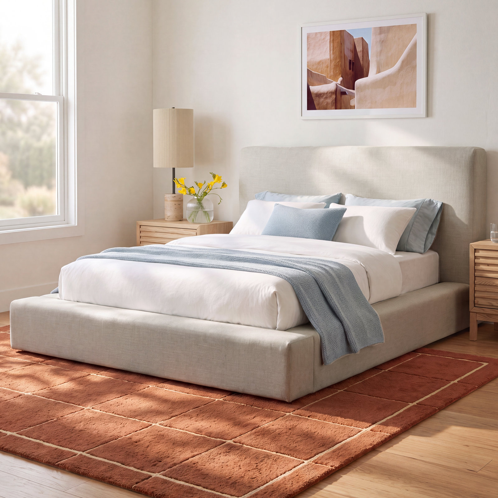 Ishia Velvet Upholstered Bed, Cream Linen, Full