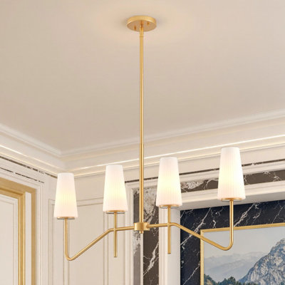 4-light Gold Island Pendant Light With Frosted Opal Glass Shade