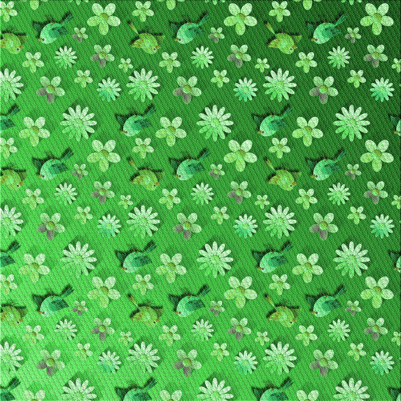 Tapis vert à motif floral, Carré 4 pi