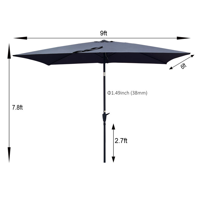 Parasol de patio imperméable avec manivelle et bouton-poussoir inclinable sans rabat pour jardin, cour, piscine, marché